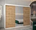 Šatníková skriňa s posuvnými dverami a zrkadlom YORK1 - 250x200cm Biela-Dub Artisan