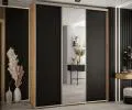 Šatníková skriňa s posuvnými dverami a zrkadlom DAVOS 200cm | DUB Artisan / čierna / strieborné