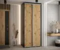 Šatníková skriňa s posuvnými dverami DAVOS 100cm | Čierna / DUB Artisan / strieborné