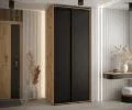 Šatníková skriňa s posuvnými dverami DAVOS 120cm | DUB Artisan / čierna / čierne pojazdy