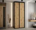 Šatníková skriňa s posuvnými dverami DAVOS 120cm | Čierna / DUB Artisan / čierne pojazdy