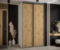 Šatníková skriňa s posuvnými dverami DAVOS 140cm | Biela / DUB Artisan / čierne pojazdy