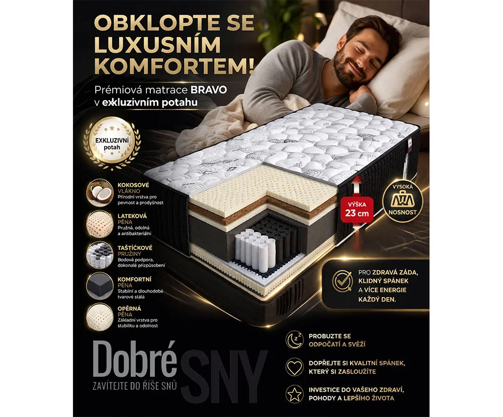 Taštičkový matrac BRAVO CASHMERE 180x200cm 23cm