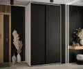 Šatníková skriňa s posuvnými dverami DAVOS 140cm | Biela / čierna / čierne pojazdy