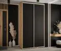Šatníková skriňa s posuvnými dverami DAVOS 140cm | DUB Artisan / čierna / strieborné