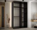 Šatníková skriňa s posuvnými dverami DAVOS 140cm | Čierna / biela / čierne pojazdy