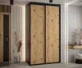 Šatníková skriňa s posuvnými dverami DAVOS 140cm | Čierna / DUB Artisan / čierne pojazdy