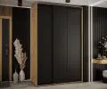 Šatníková skriňa s posuvnými dverami DAVOS 150cm | DUB Artisan / čierna / čierne pojazdy