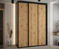 Šatníková skriňa s posuvnými dverami DAVOS 180cm | Čierna / DUB Artisan / čierne pojazdy