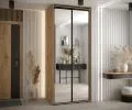 Šatníková skriňa s posuvnými zrkadlovými dverami DAVOS 100cm | DUB Artisan / čierne pojazdy