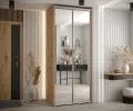 Šatníková skriňa s posuvnými zrkadlovými dverami DAVOS 120cm | DUB Artisan / strieborné pojazdy