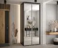 Šatníková skriňa s posuvnými zrkadlovými dverami DAVOS 120cm | Čierna / strieborné pojazdy