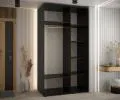 Šatníková skriňa s posuvnými zrkadlovými dverami DAVOS 140cm | Čierna / čierne pojazdy