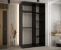 Šatníková skriňa s posuvnými zrkadlovými dverami DAVOS 140cm | Čierna / čierne pojazdy