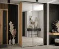 Šatníková skriňa s posuvnými zrkadlovými dverami DAVOS 140cm | DUB Artisan / strieborné pojazdy