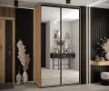 Šatníková skriňa s posuvnými zrkadlovými dverami DAVOS 140cm | DUB Artisan / čierne pojazdy