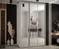 Šatníková skriňa s posuvnými zrkadlovými dverami DAVOS 160cm | Biela / strieborné pojazdy