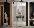Šatníková skriňa s posuvnými zrkadlovými dverami DAVOS 160cm | DUB Artisan / strieborné pojazdy