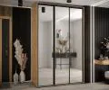 Šatníková skriňa s posuvnými zrkadlovými dverami DAVOS 160cm | DUB Artisan / čierne pojazdy