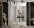 Šatníková skriňa s posuvnými zrkadlovými dverami DAVOS 170cm | Biela / strieborné pojazdy