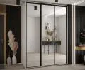 Šatníková skriňa s posuvnými zrkadlovými dverami DAVOS 180cm | Biela / čierne pojazdy