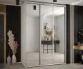Šatníková skriňa s posuvnými zrkadlovými dverami DAVOS 180cm | Biela / strieborné pojazdy