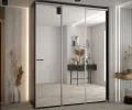 Šatníková skriňa s posuvnými zrkadlovými dverami DAVOS 190cm | Čierna / strieborné pojazdy