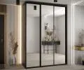 Šatníková skriňa s posuvnými zrkadlovými dverami DAVOS 170cm | Čierna / čierne pojazdy