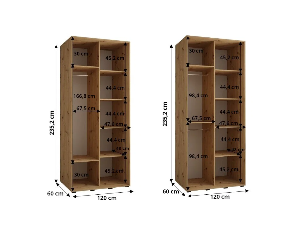 Šatníková skriňa s posuvnými dverami DAVOS 4, 120cm | Biela / DUB Artisan / strieborné