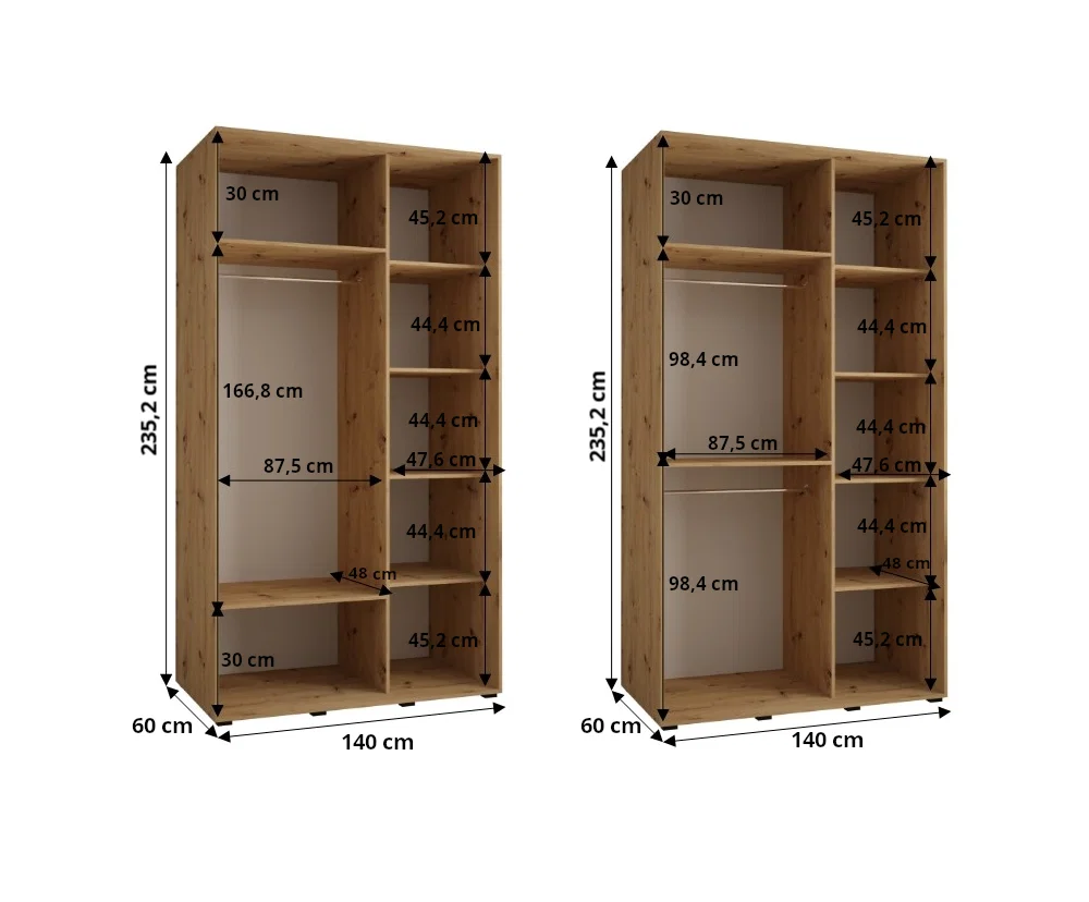 Šatníková skriňa s posuvnými dverami DAVOS 4, 140cm | Biela / DUB Artisan / strieborné
