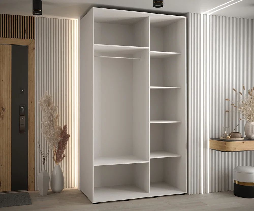 Šatníková skriňa s posuvnými dverami DAVOS 4, 140cm | Biela / DUB Artisan / strieborné