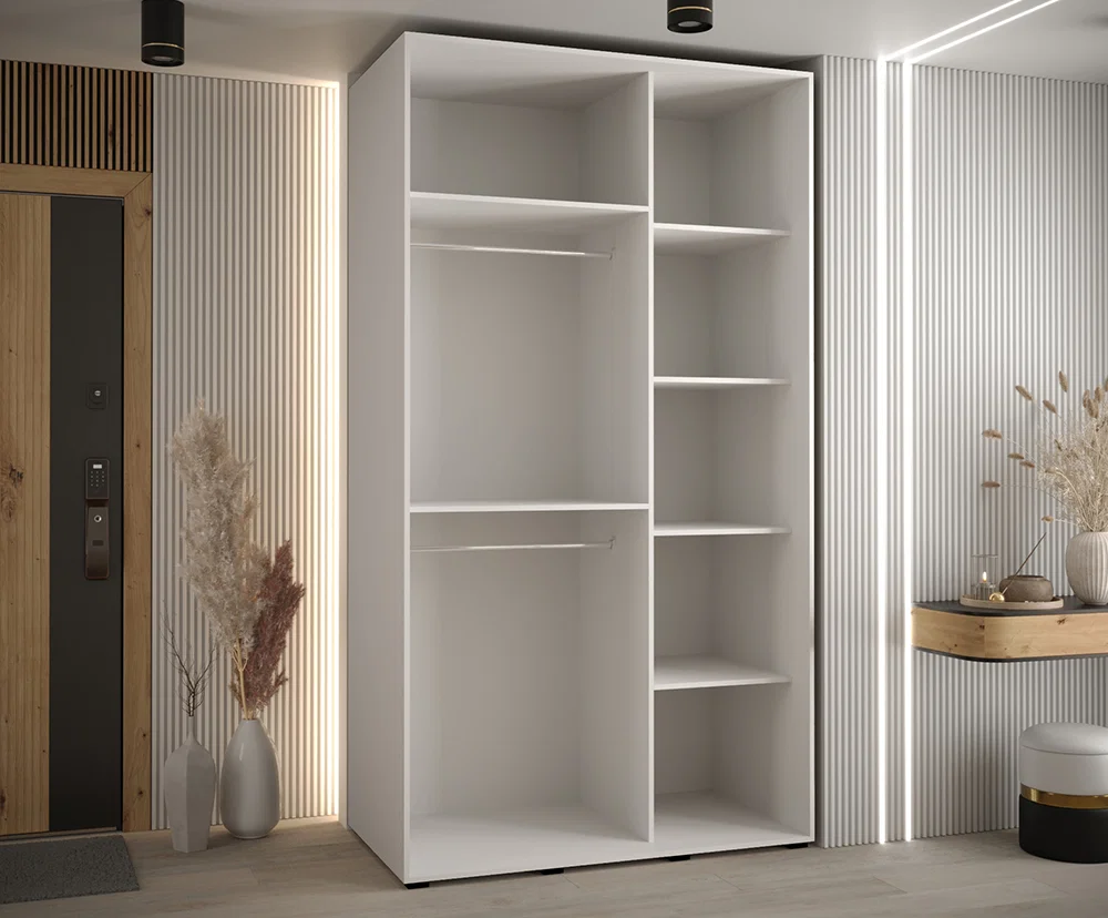 Šatníková skriňa s posuvnými dverami DAVOS 4, 140cm | Biela / DUB Artisan / strieborné
