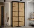 Šatníková skriňa s posuvnými dverami DAVOS 4, 140cm | Čierna / DUB Artisan / čierne pojazdy