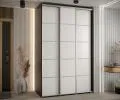 Šatníková skriňa s posuvnými dverami DAVOS 4, 160cm | Čierna / biela / strieborné pojazdy