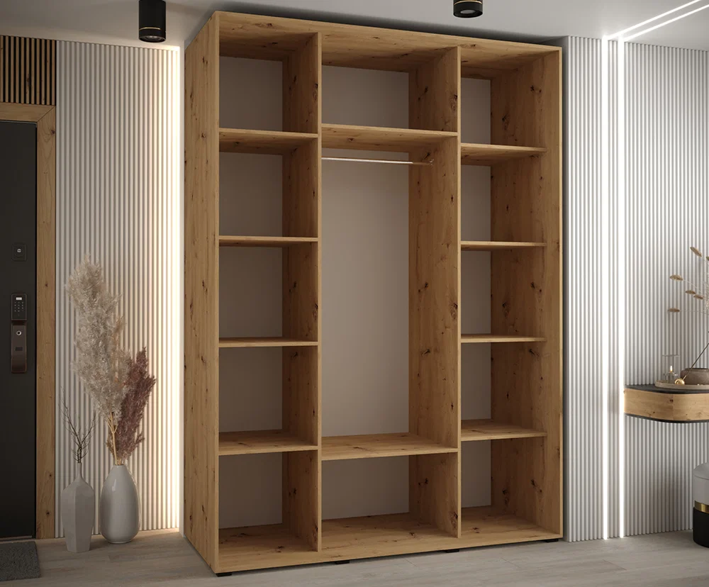 Šatníková skriňa s posuvnými dverami DAVOS 4, 160cm | DUB Artisan / biela / strieborné