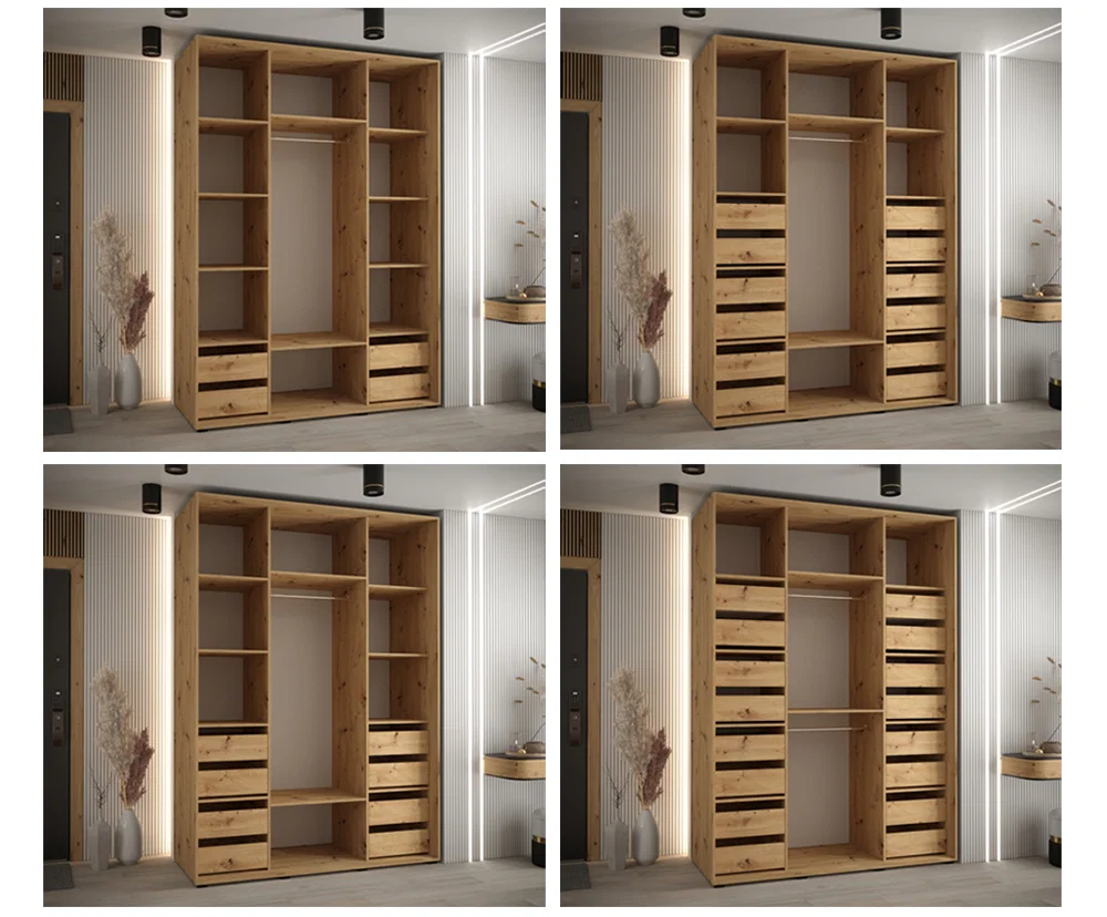Šatníková skriňa s posuvnými dverami DAVOS 4, 160cm | DUB Artisan / biela / strieborné