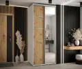 Šatníková skriňa s posuvnými dverami a zrkadlom DAVOS 5, 100cm | Biela / DUB Artisan / strieborné
