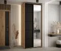 Šatníková skriňa s posuvnými dverami a zrkadlom DAVOS 5, 120cm | DUB Artisan/čierna/čierne pojazd