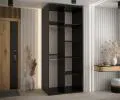 Šatníková skriňa s posuvnými dverami a zrkadlom DAVOS 5, 120cm | Čierna / biela / strieborné pojazdy