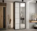 Šatníková skriňa s posuvnými dverami a zrkadlom DAVOS 5, 120cm | Čierna / biela / strieborné pojazdy