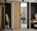 Šatníková skriňa s posuvnými dverami a zrkadlom DAVOS 5, 140cm | Biela / DUB Artisan / strieborné