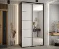 Šatníková skriňa s posuvnými dverami a zrkadlom DAVOS 5, 140cm | Čierna / biela / strieborné pojazdy