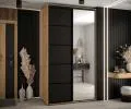 Šatníková skriňa s posuvnými dverami a zrkadlom DAVOS 5, 140cm | DUB Artisan/čierna/čierne pojazd