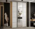 Šatníková skriňa s posuvnými dverami a zrkadlom DAVOS 5, 160cm | DUB Artisan / biela / strieborné