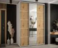 Šatníková skriňa s posuvnými dverami a zrkadlom DAVOS 5, 160cm | Biela / DUB Artisan / strieborné