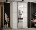 Šatníková skriňa s posuvnými dverami a zrkadlom DAVOS 5, 160cm | Biela / strieborné pojazdy