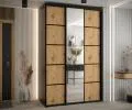 Šatníková skriňa s posuvnými dverami a zrkadlom DAVOS 5, 160cm | Čierna / DUB Artisan / čierne