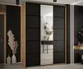 Šatníková skriňa s posuvnými dverami a zrkadlom DAVOS 5, 170cm | DUB Artisan/čierna/čierne pojazd