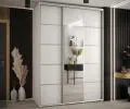 Šatníková skriňa s posuvnými dverami a zrkadlom DAVOS 5, 170cm | Biela / strieborné pojazdy