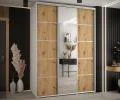 Šatníková skriňa s posuvnými dverami a zrkadlom DAVOS 5, 170cm | Biela / DUB Artisan / strieborné